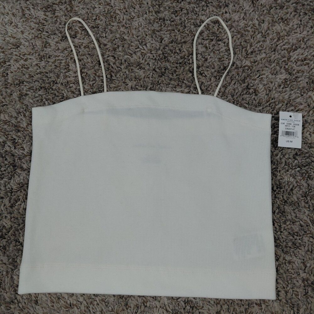 NEW American Eagle Tank Top Womens Medium Cream Ribbed Cropped Spaghetti Strap